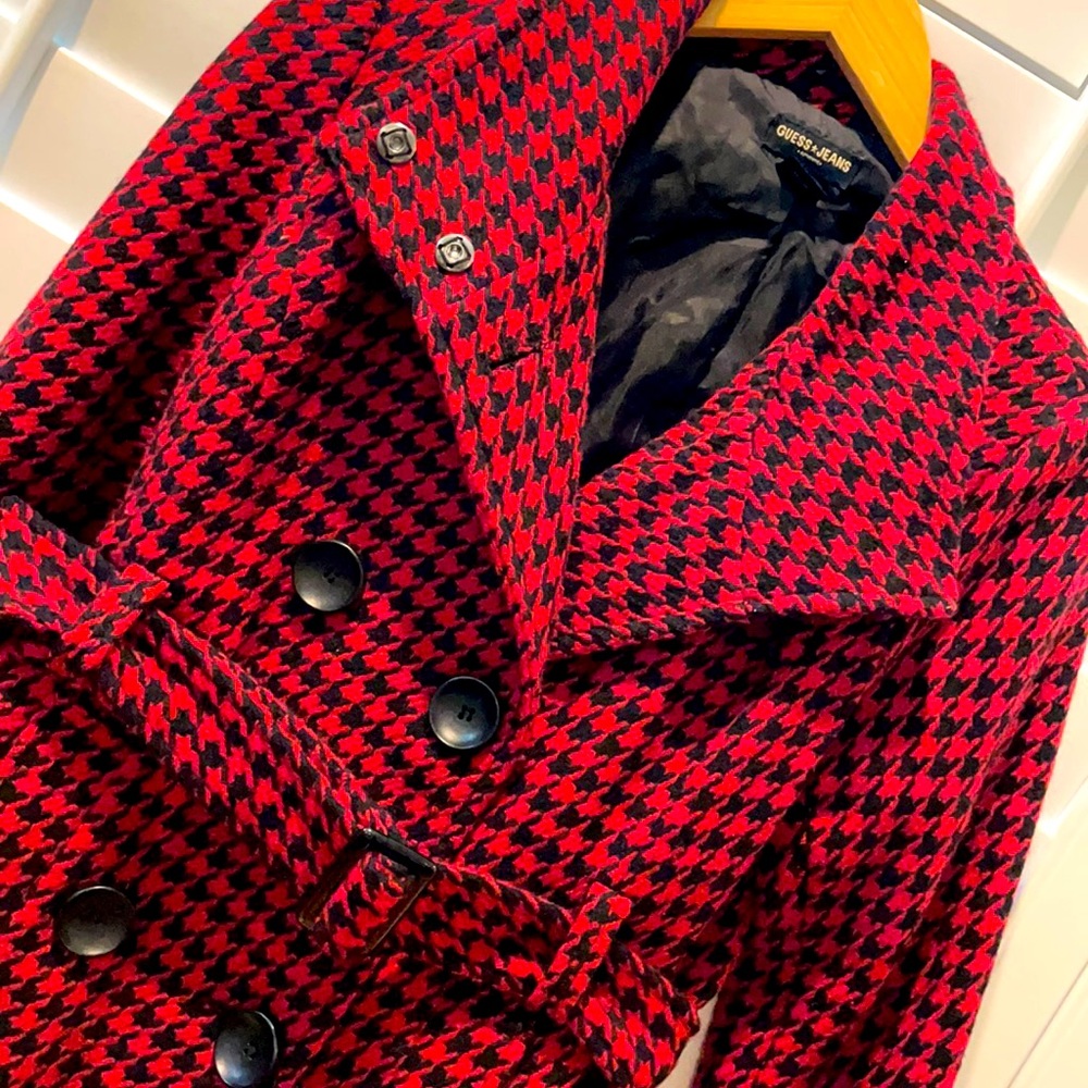 Guess | trendy red belted houndstooth jacket | 10